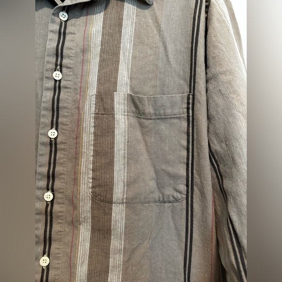 Lord & Taylor Men’s Vertical Striped Khaki Business Shirt. Pocket. - Picture 9 of 12